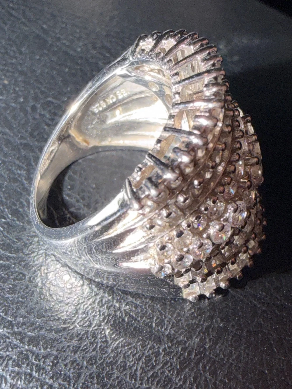 JTV Sterling Silver Multi-Row Diamond Stimulant/CZ Wide Band Ring Size 6